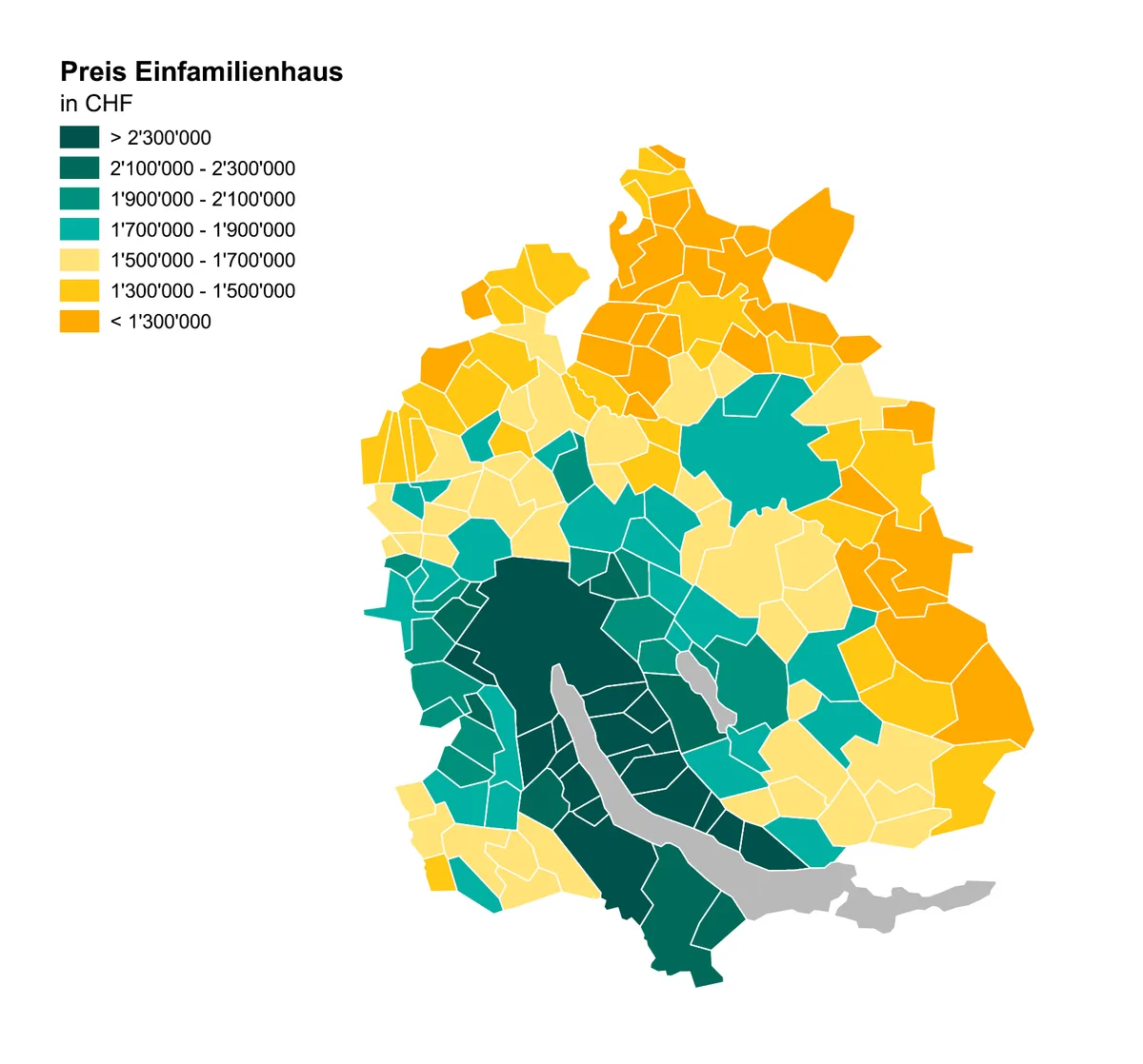 Die Preise für Einfamilienhäuser sind im Kanton Zürich weiter gestiegen. Grafik Preise Einfamilienhaus